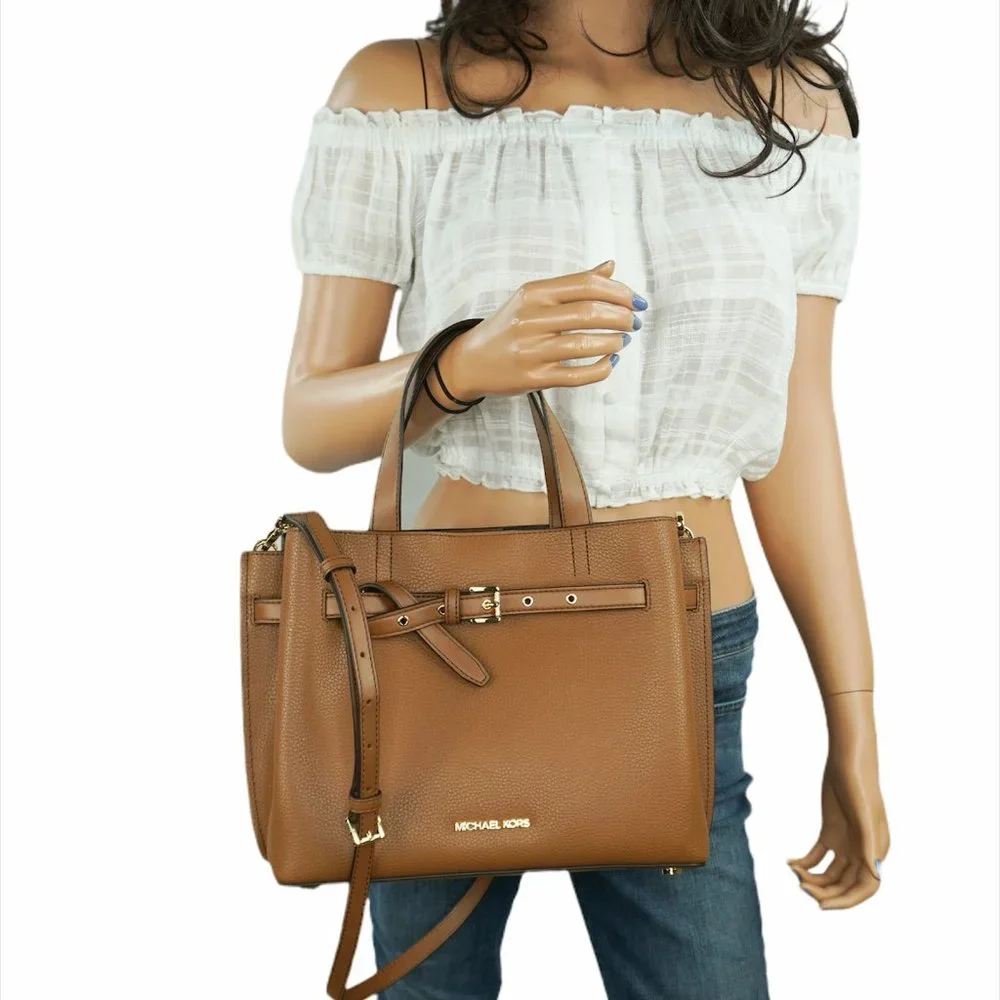 Michael Kors Emilia Large Satchel Shoulder Leather Bag Brown